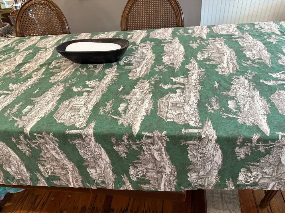 Williams Sonoma French Country Tablecloth Green Toile de Jouy Bretagna